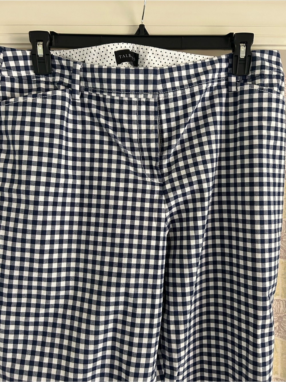 Talbots NAVY BLUE and White Gingham Cotton Chinos Like New 14